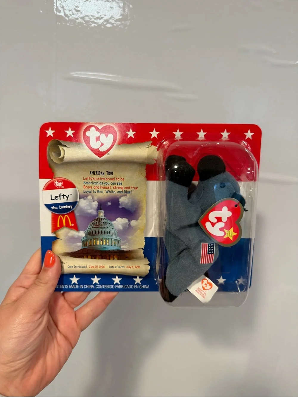 Ty Beanie Babies Patriotic Set - Patriotic Bear, Blue Whale, Gray Elephant